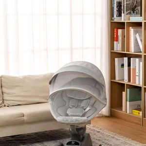 Foldable portable baby swing for travel and small homes.