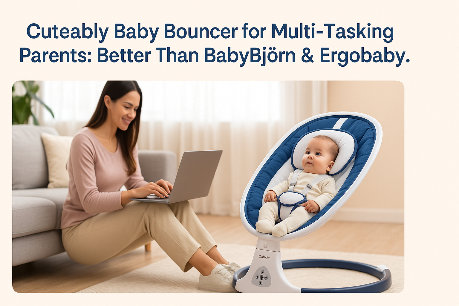 Cuteably baby bouncer vs. BabyBjörn & Ergobaby for parents.